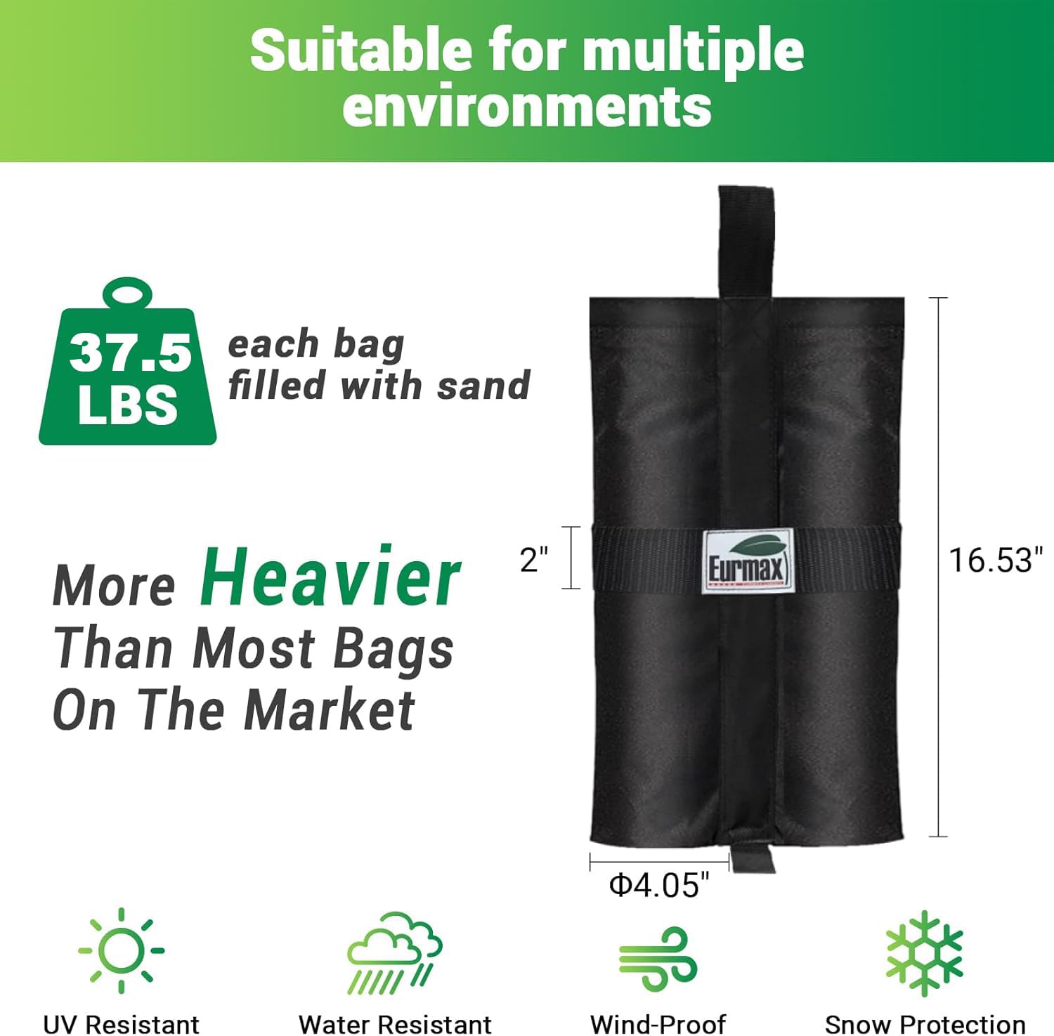 Eurmax weight bags easy-fill with Velcro straps for quick attachment.