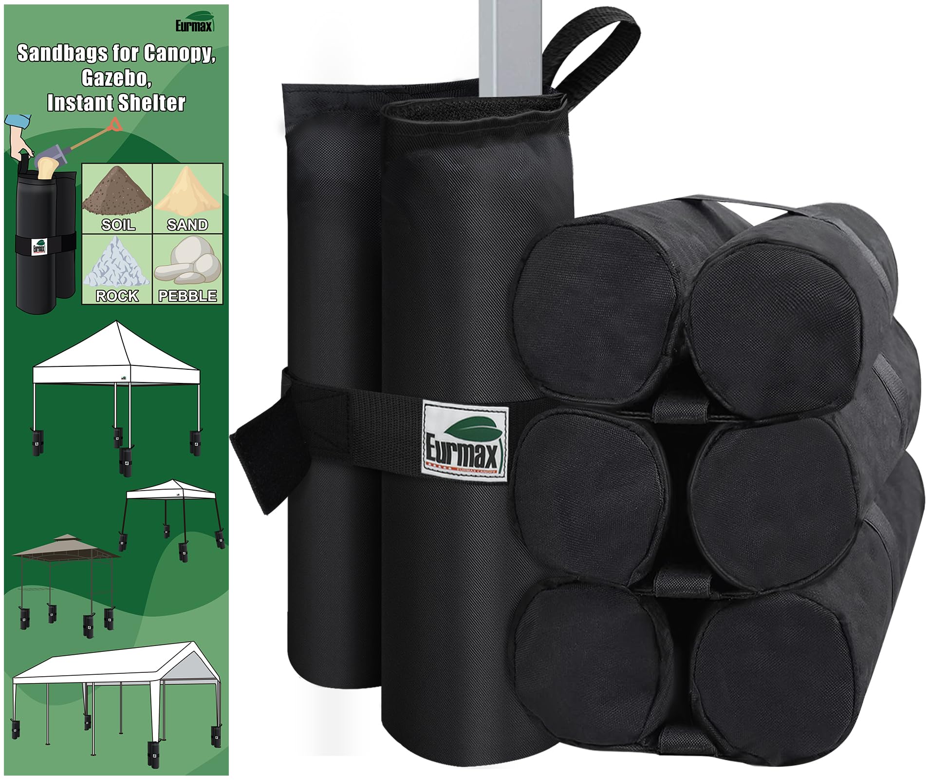 Eurmax USA 150LBS weight bags front view showing rugged 1680D fabric for canopy stability.
