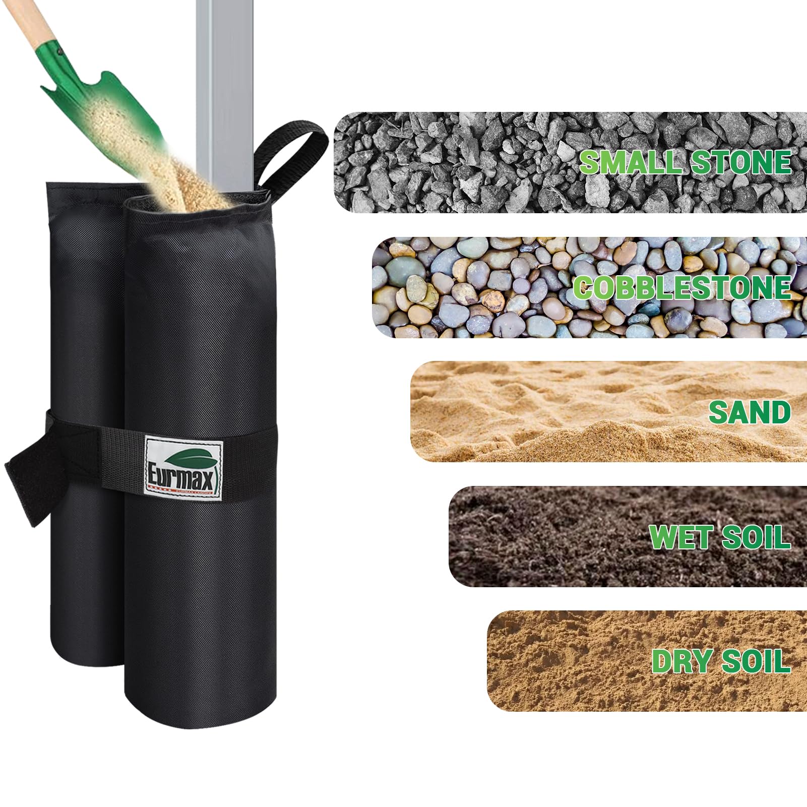 No sand included; Eurmax bags offer customizable weight options.