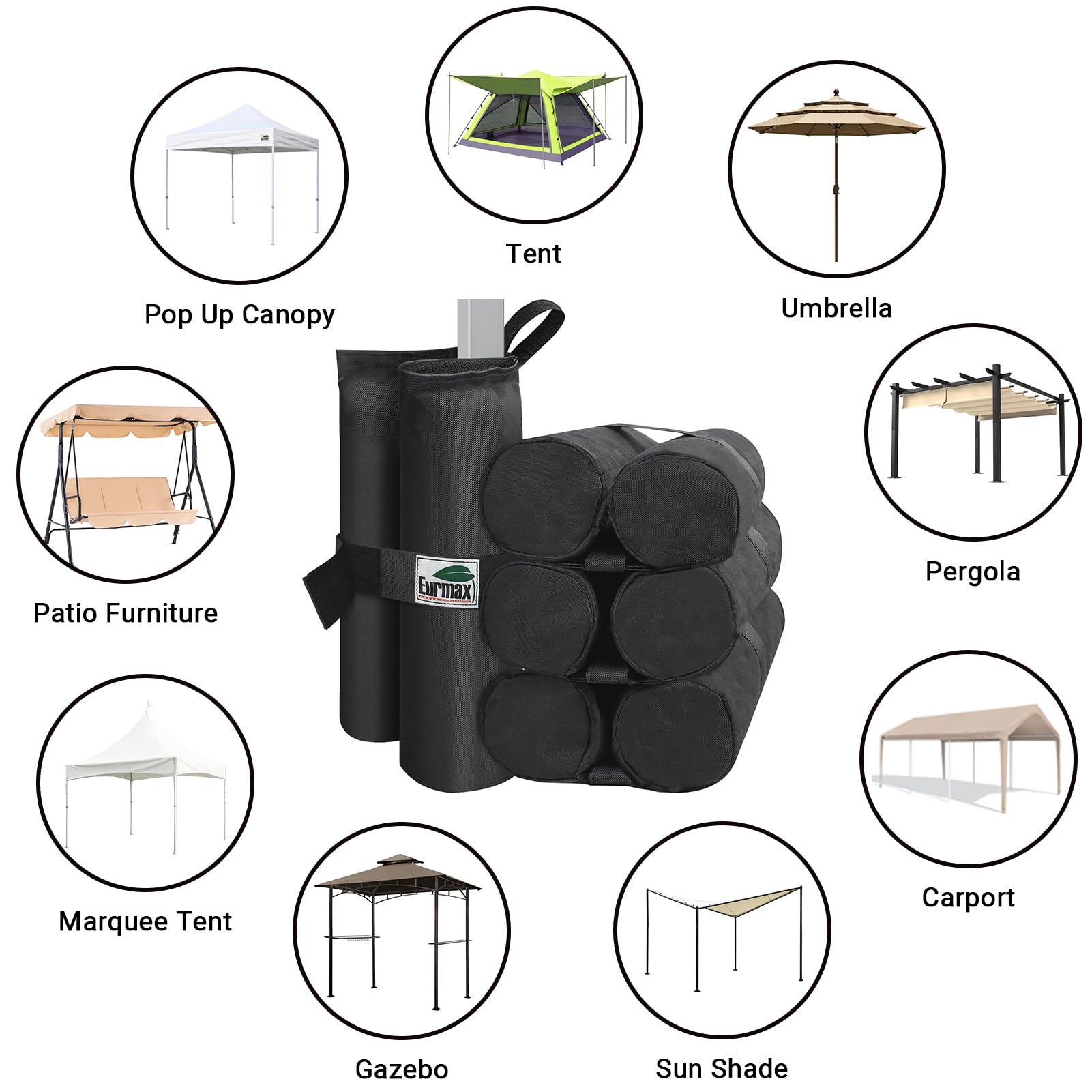 Eurmax weight bags fit various canopies and tents for versatile use.