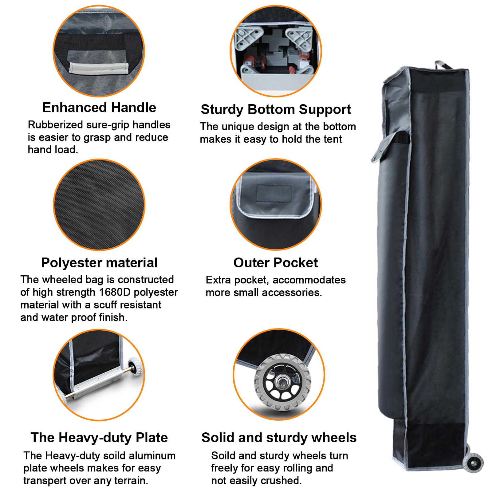 Eurmax wheeled bag side pocket open showing organized stakes and ropes.
