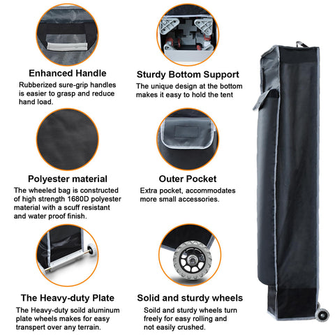 Eurmax wheeled bag side pocket open showing organized stakes and ropes.