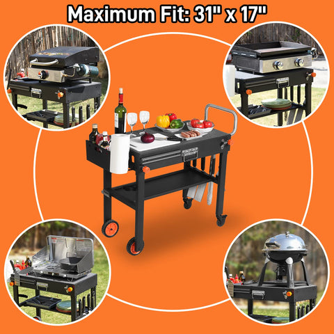 EUTRKei grill table oversized work surface for prep and serving.