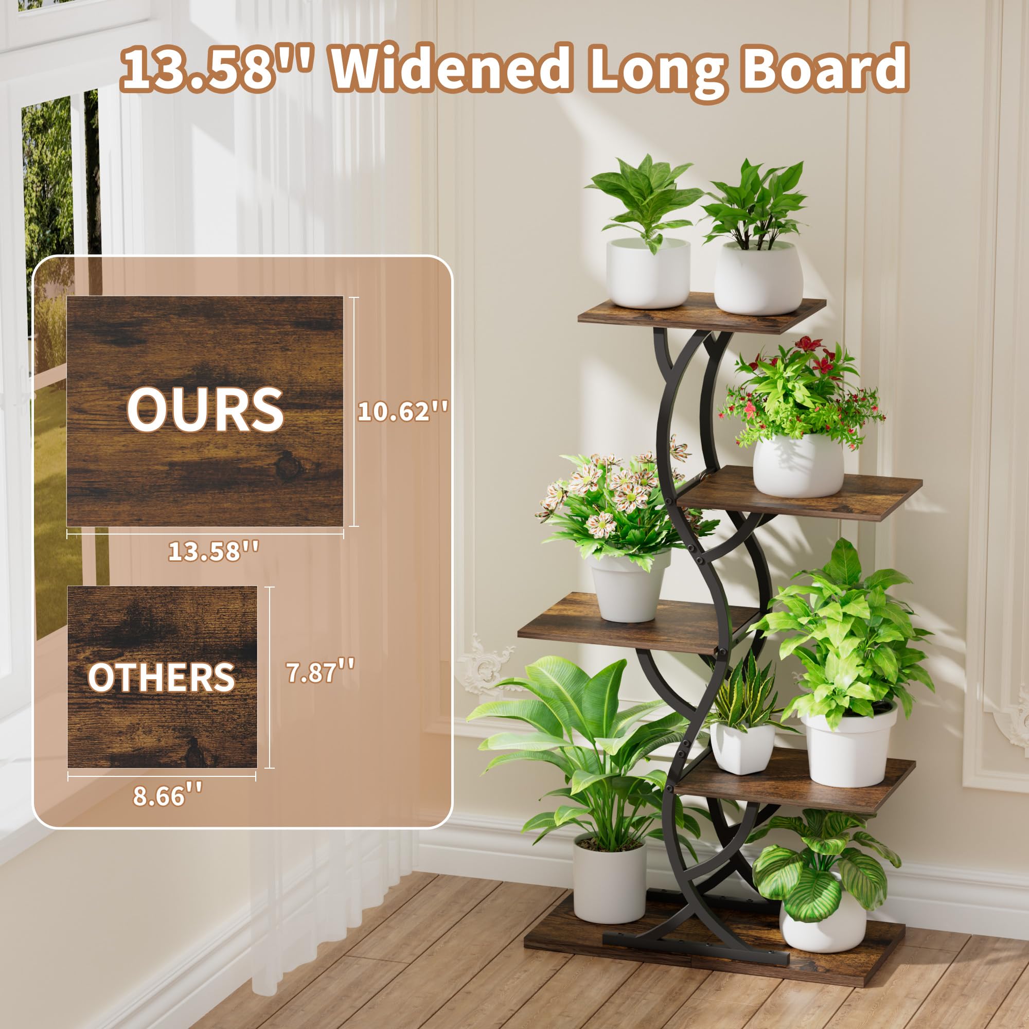 EVAWOO 5-tier corner shelf organizes multiple plants neatly