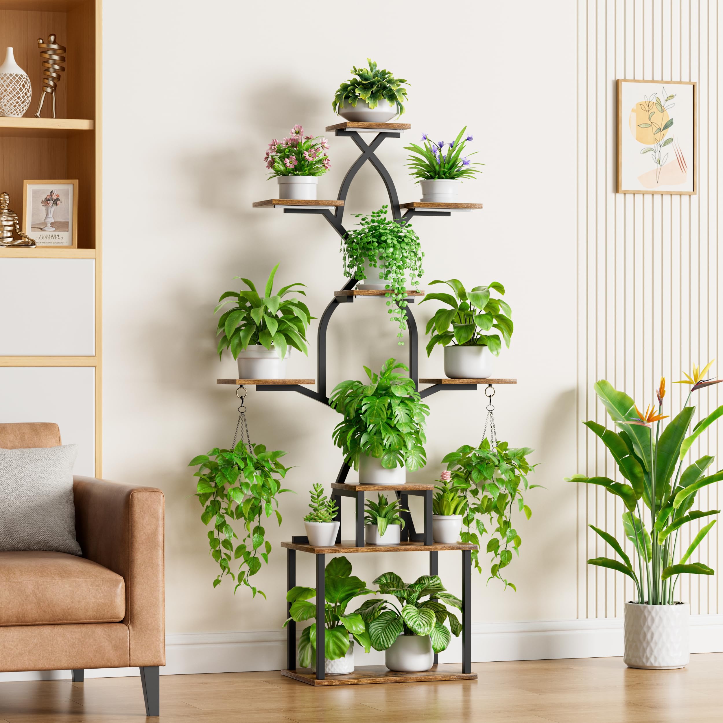 EVAWOO black finish plant stand enhances modern indoor spaces.