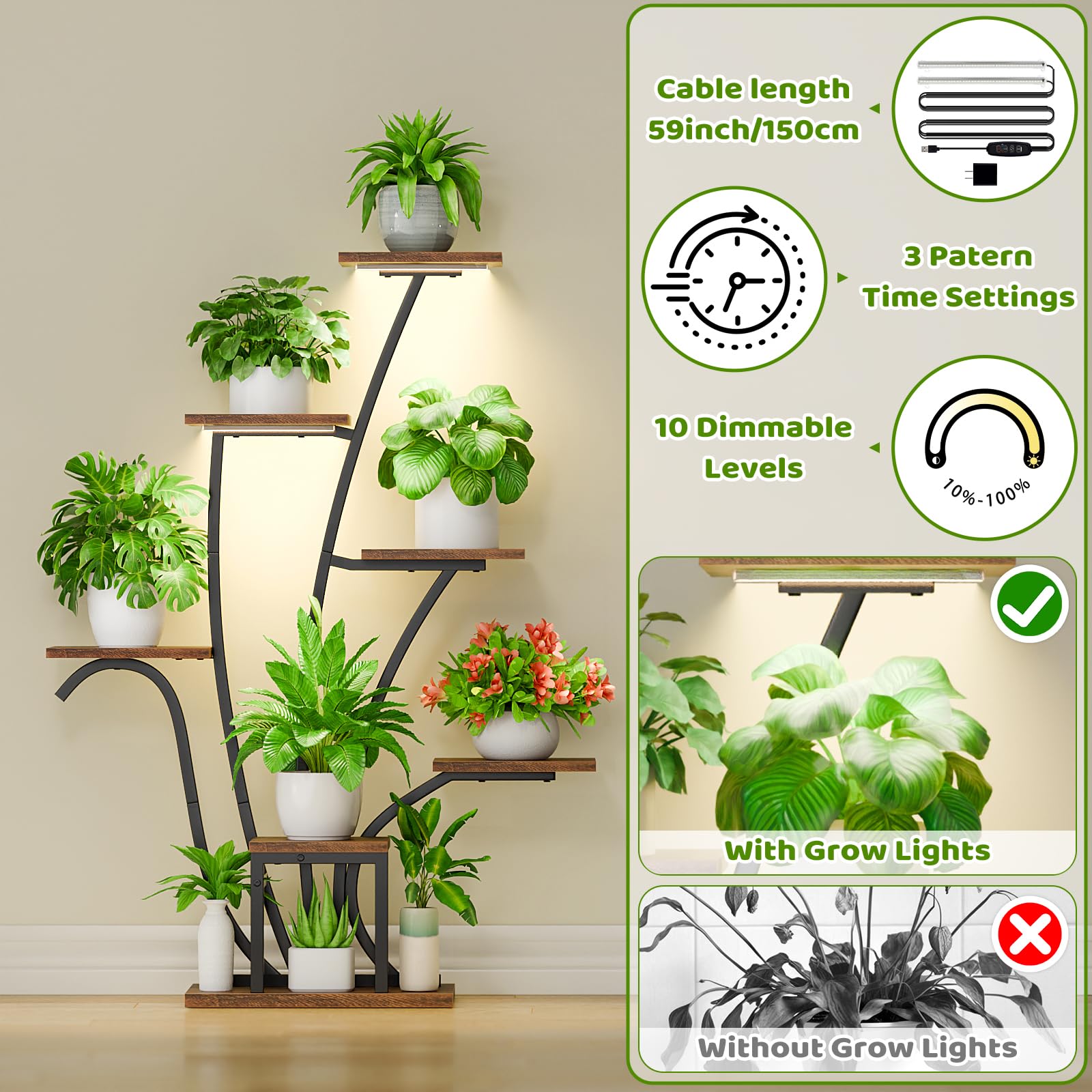 EV A WOO corner plant shelf fitting neatly into a 48-inch tall space