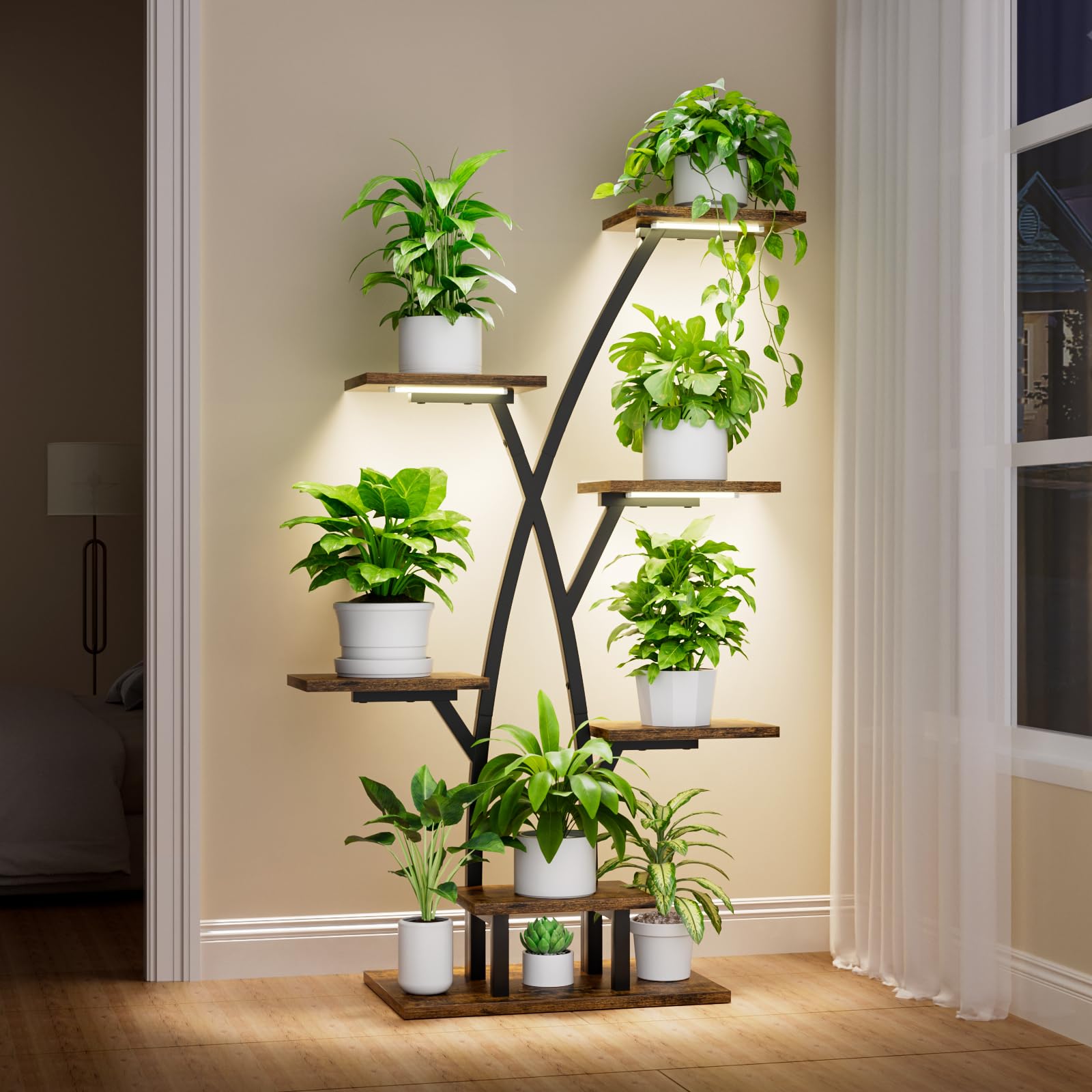 EVAWOO plant stand with grow lights for indoor gardening and space-saving display.