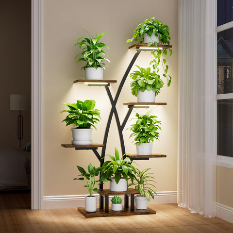EVAWOO plant stand with grow lights for indoor gardening and space-saving display.
