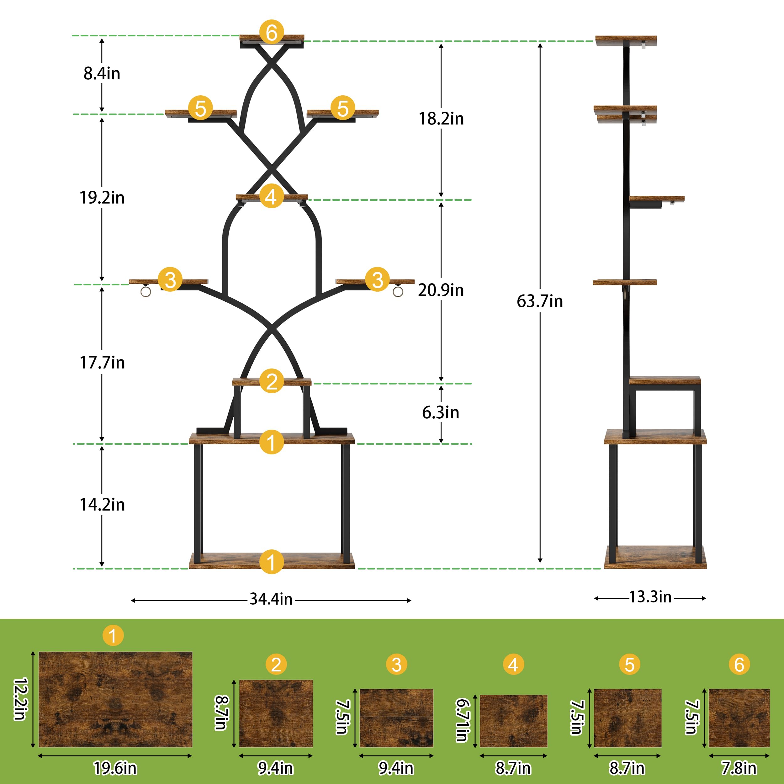 EVAWOO heavy-duty iron frame provides sturdy support for multiple pots.