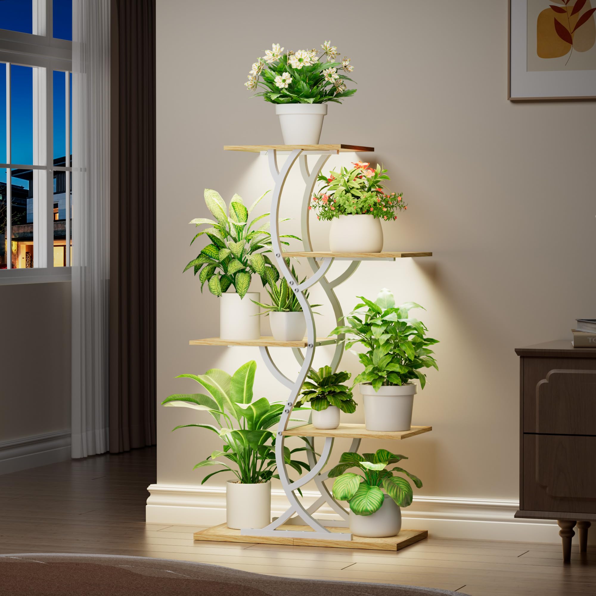 EVAWOO indoor plant shelf with sturdy iron frame.