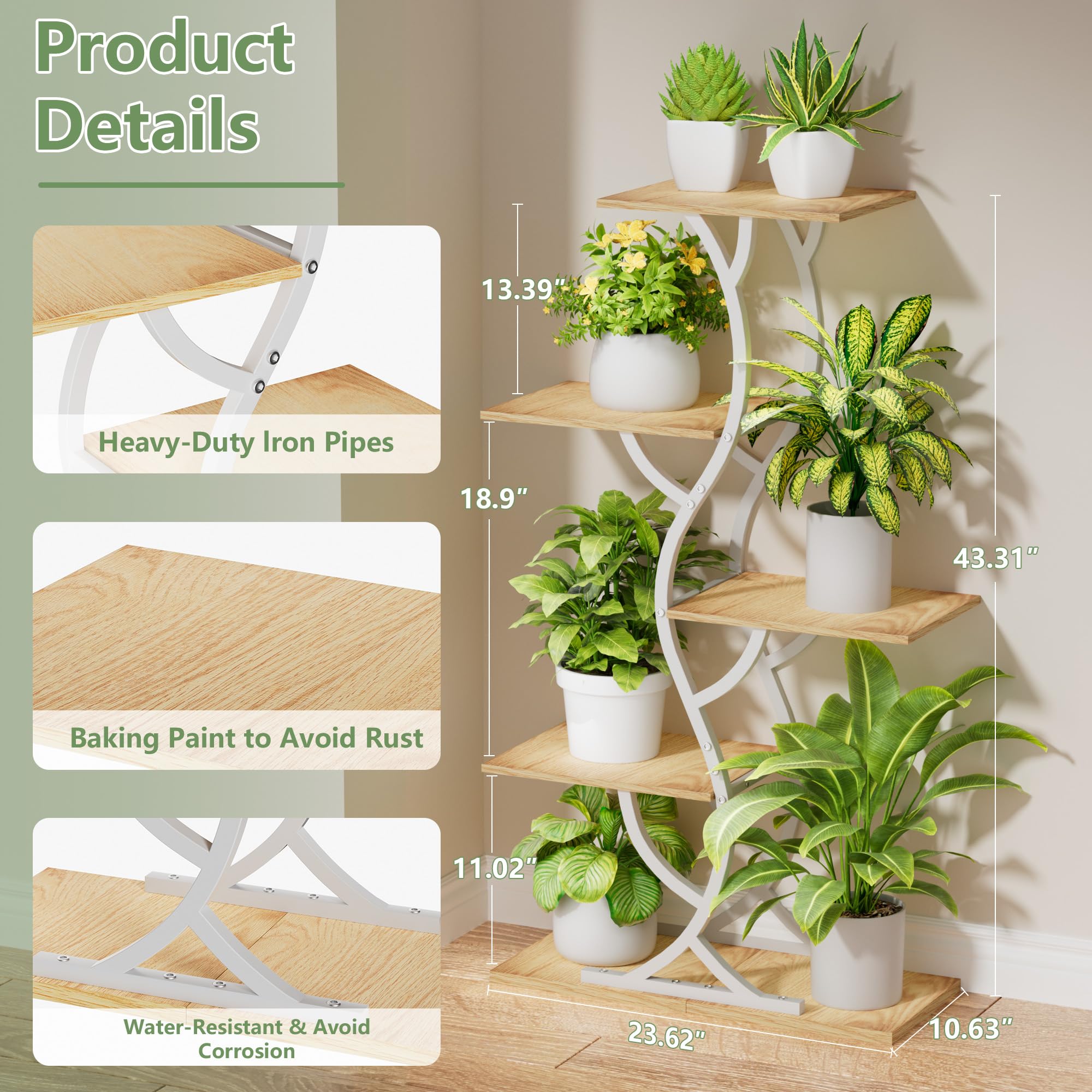 EVAWOO 5-tier corner shelf displaying multiple potted plants.