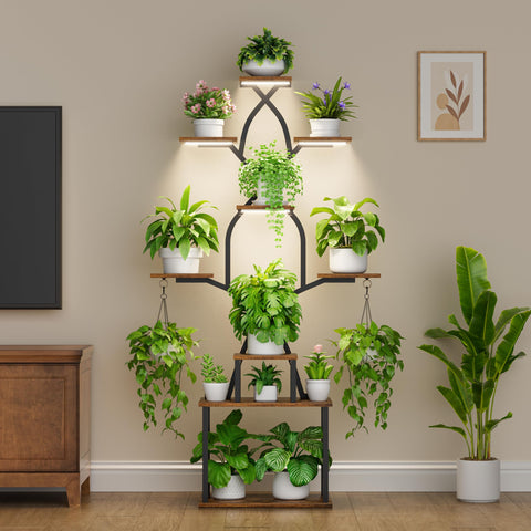 EVAWOO plant stand grow lights side view, seven-tier layout for varied plant heights.