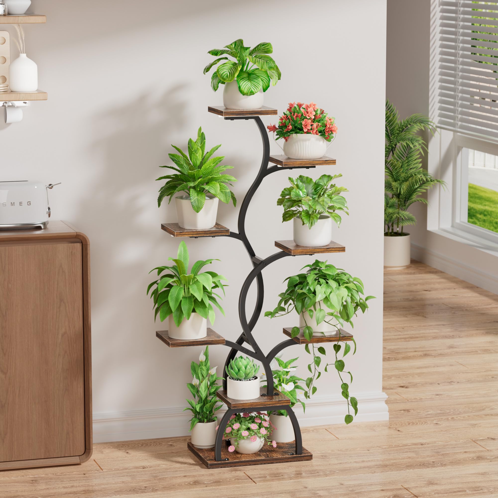 EVAWOO plant stand with water-resistant coating keeps pots protected