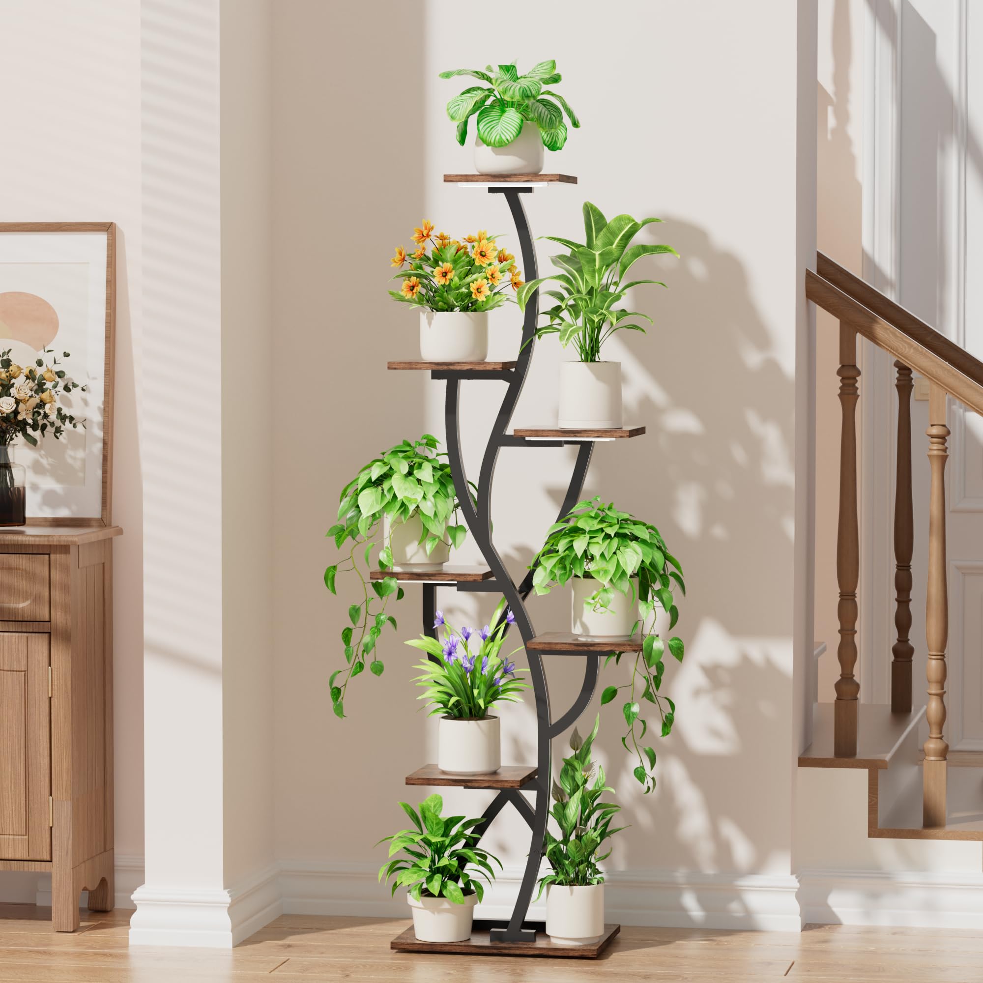 EVAWOO corner display showing wood and metal contrast and sturdy support.