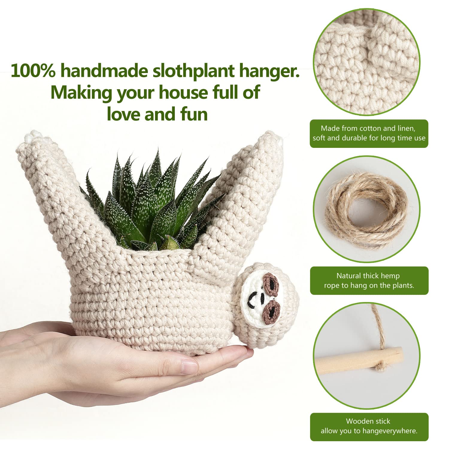 Evbopa handmade sloth gift adds charm to any plant display.