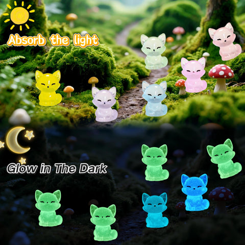 EVDERS pink glow fox figurine glows after sun exposure for dreamy decor