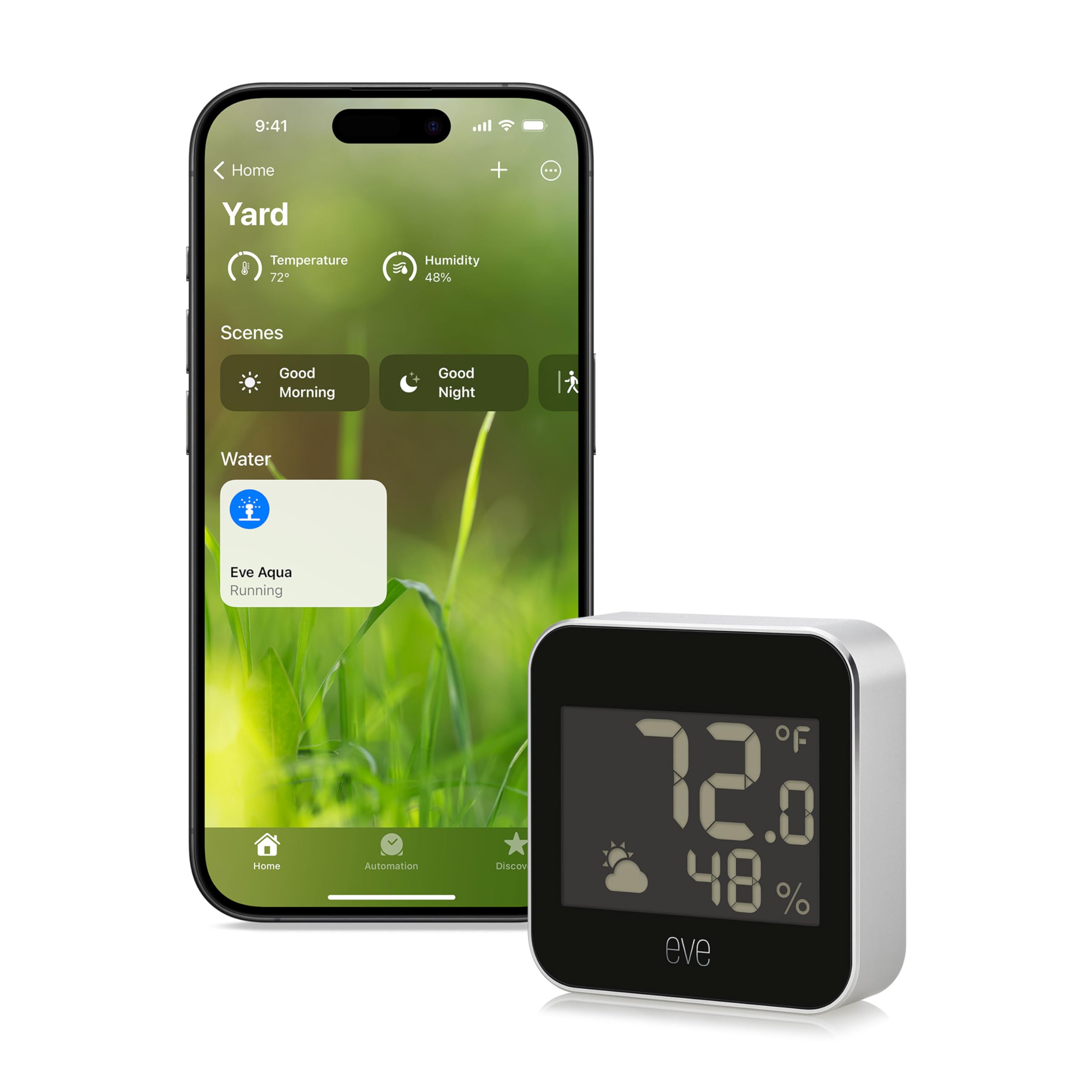 Eve Weather outdoor temperature display provides quick, at-a-glance planning.