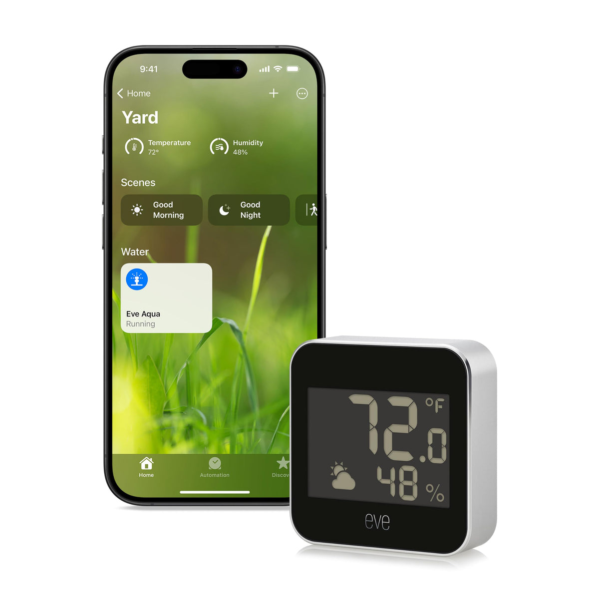 Eve Weather outdoor temperature display provides quick, at-a-glance planning.