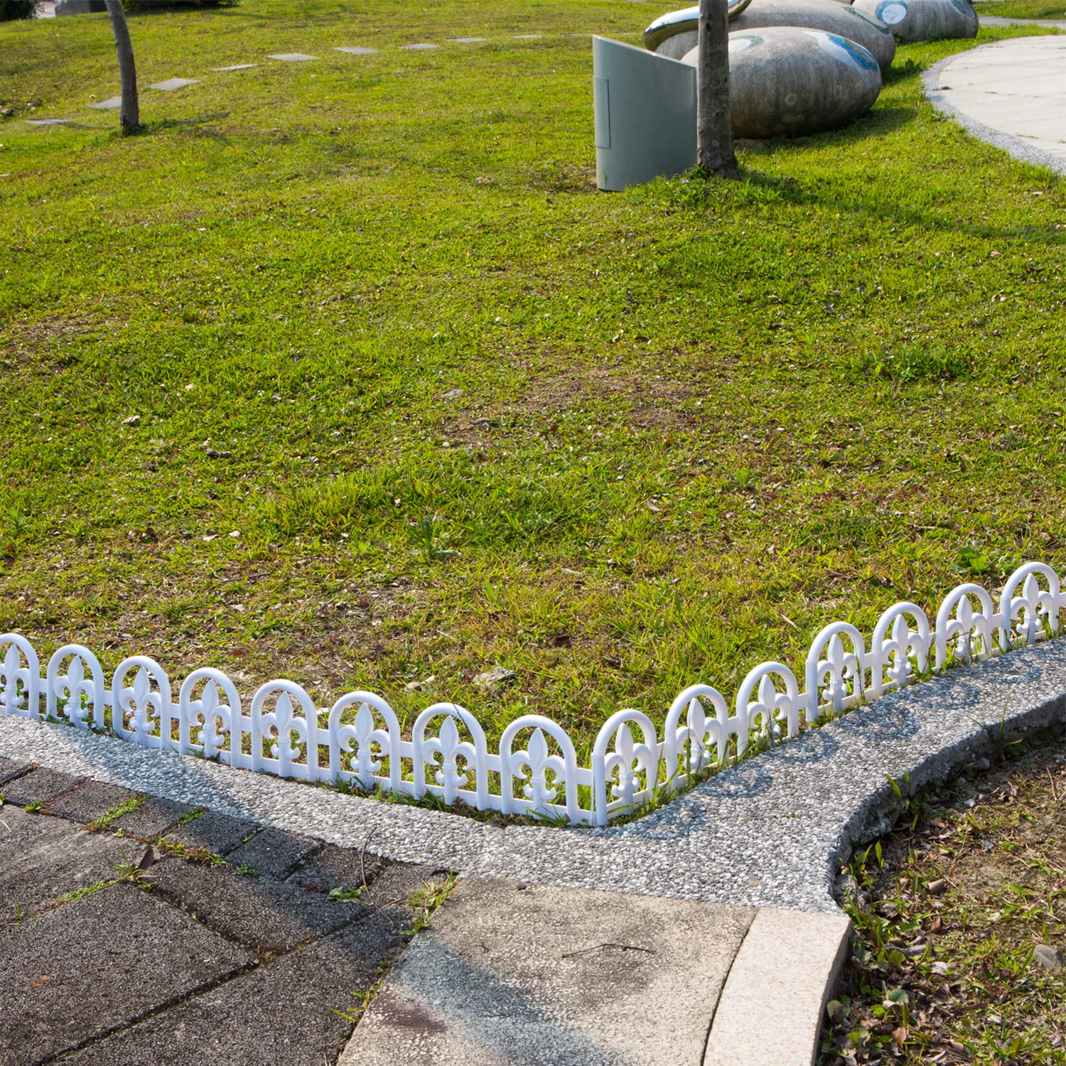 Evelyne white color option complements light landscape aesthetics.