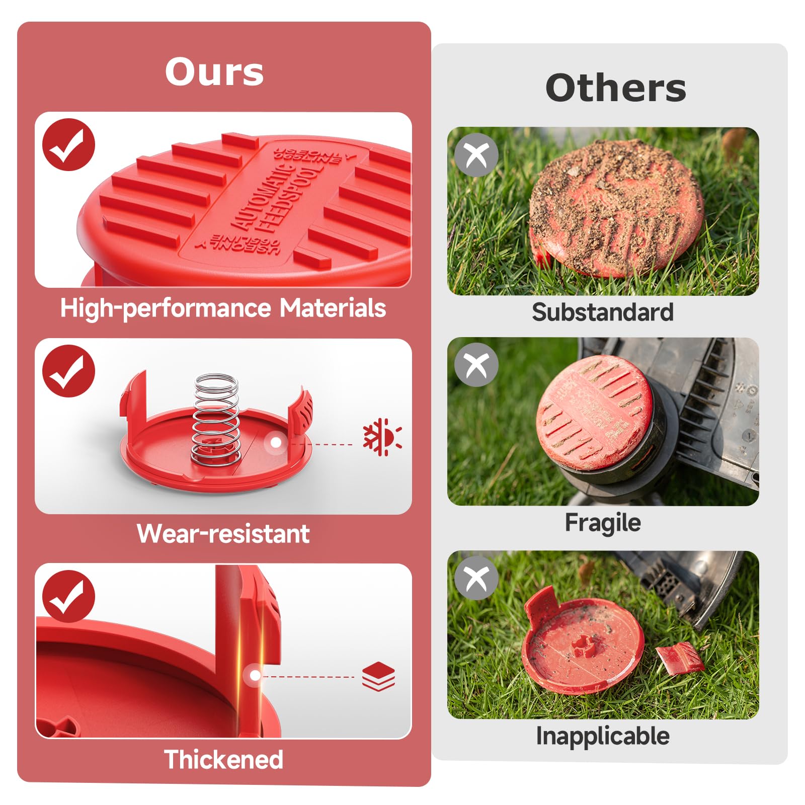 Includes four caps and four springs for quick replacements.