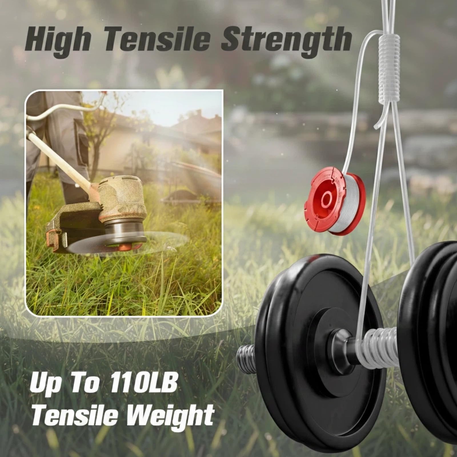 Eventronic 100-lb tensile strength string handles tough growth with reliability.