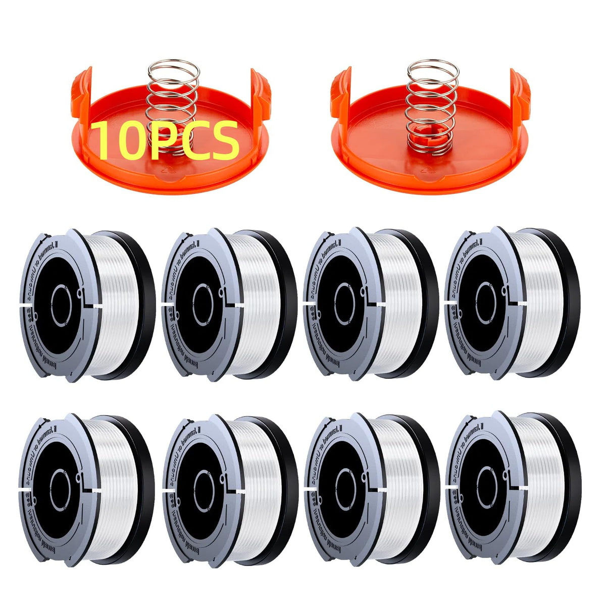 Eventronic AF100 weed eater spools in an eight-pack for quick replacement