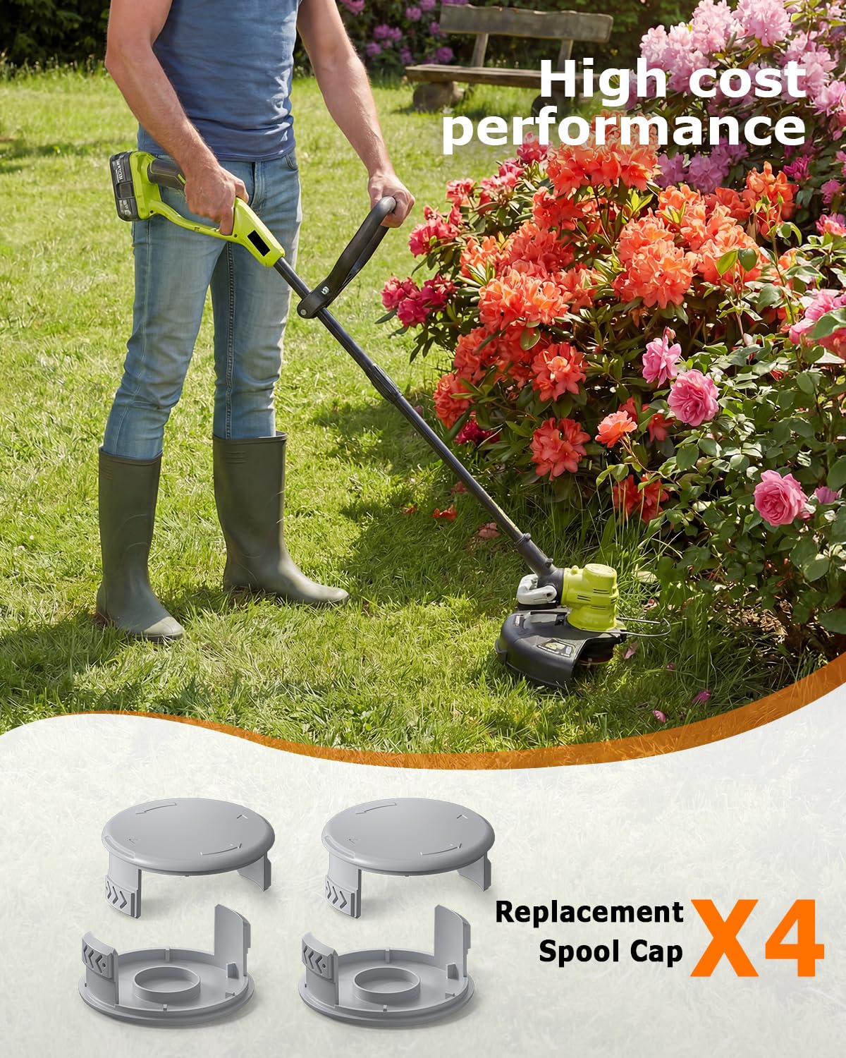 Eventronic spool cap in use on a weed wacker for smooth trimming