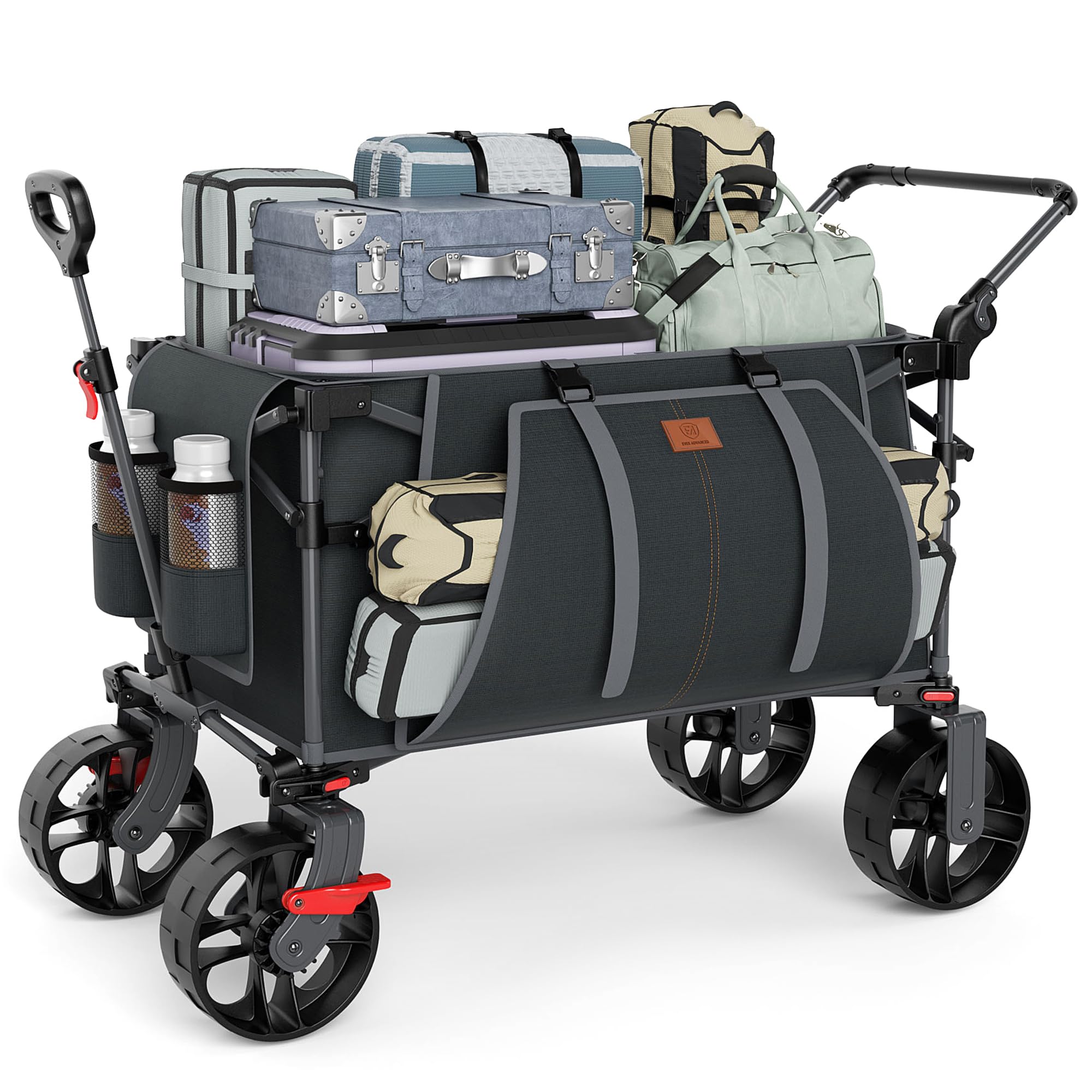 Ever Advanced folding push wagon with brakes for easy control on rough terrain.