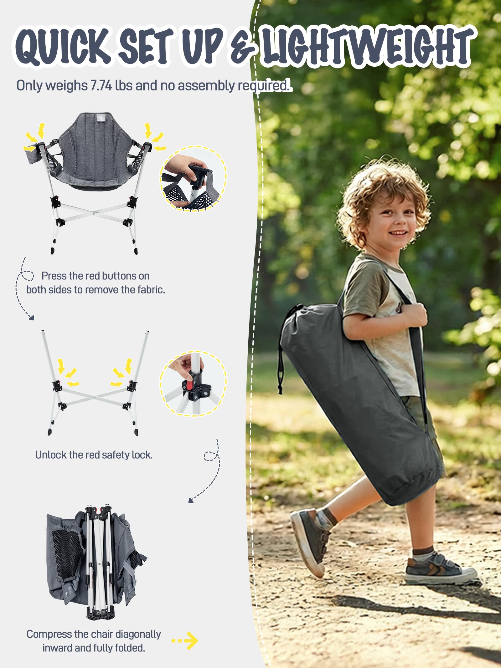 EVER ADVANCED Kids Hammock Chair safety lock ensures secure setup