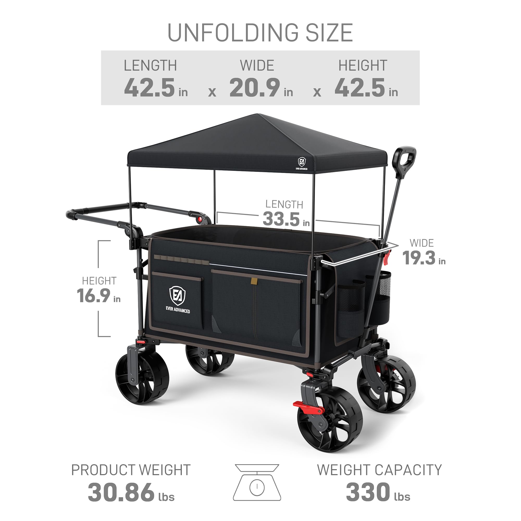 EVER ADVANCED quick-release wheels enable fast folding and compact storage.