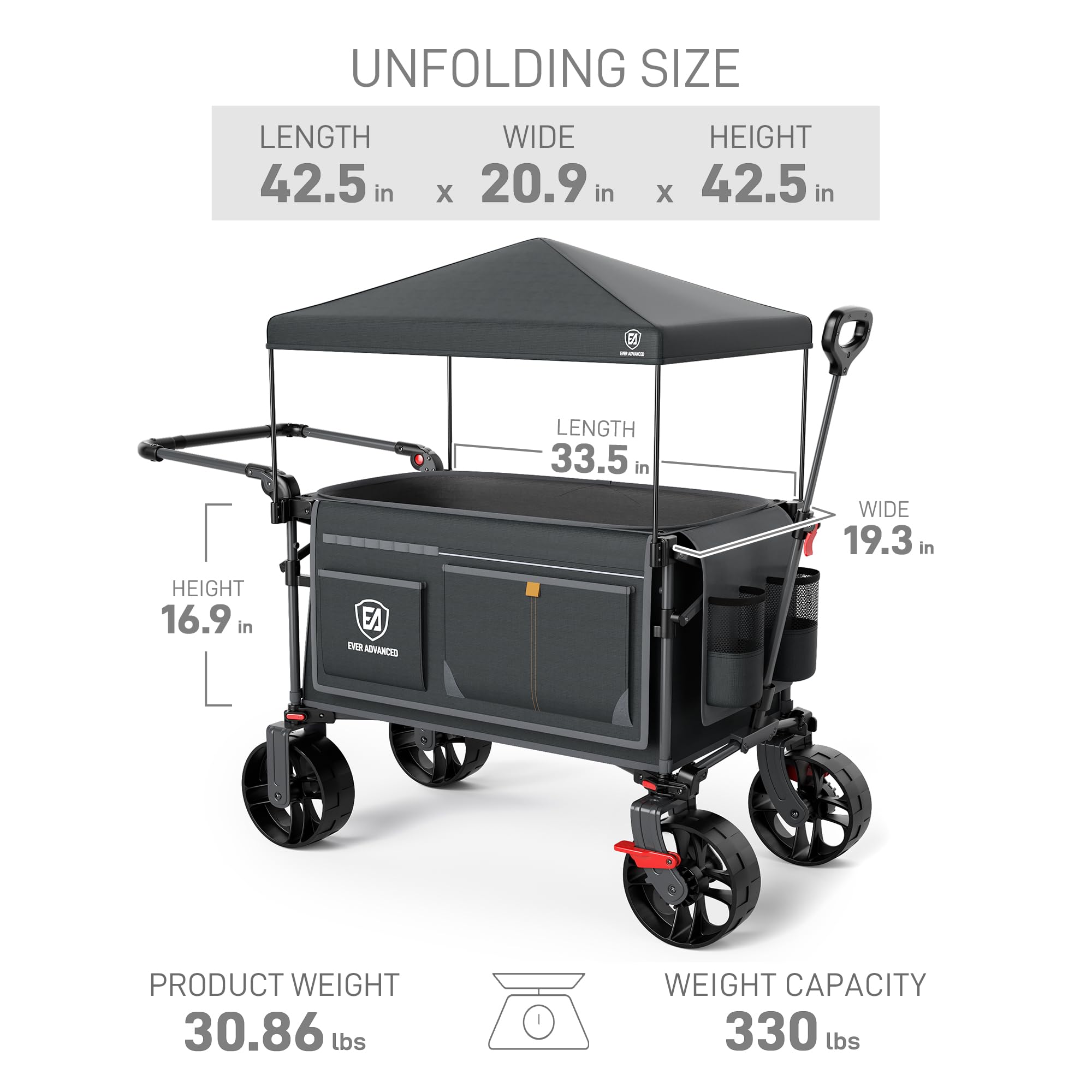 EVER ADVANCED wide capacity wagon carries groceries, gear, and cups securely.