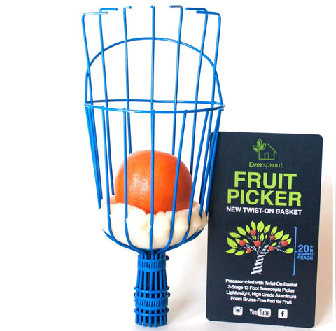 EVERSPROUT Twist-On Fruit Picker Basket showing quick secure pole attachment