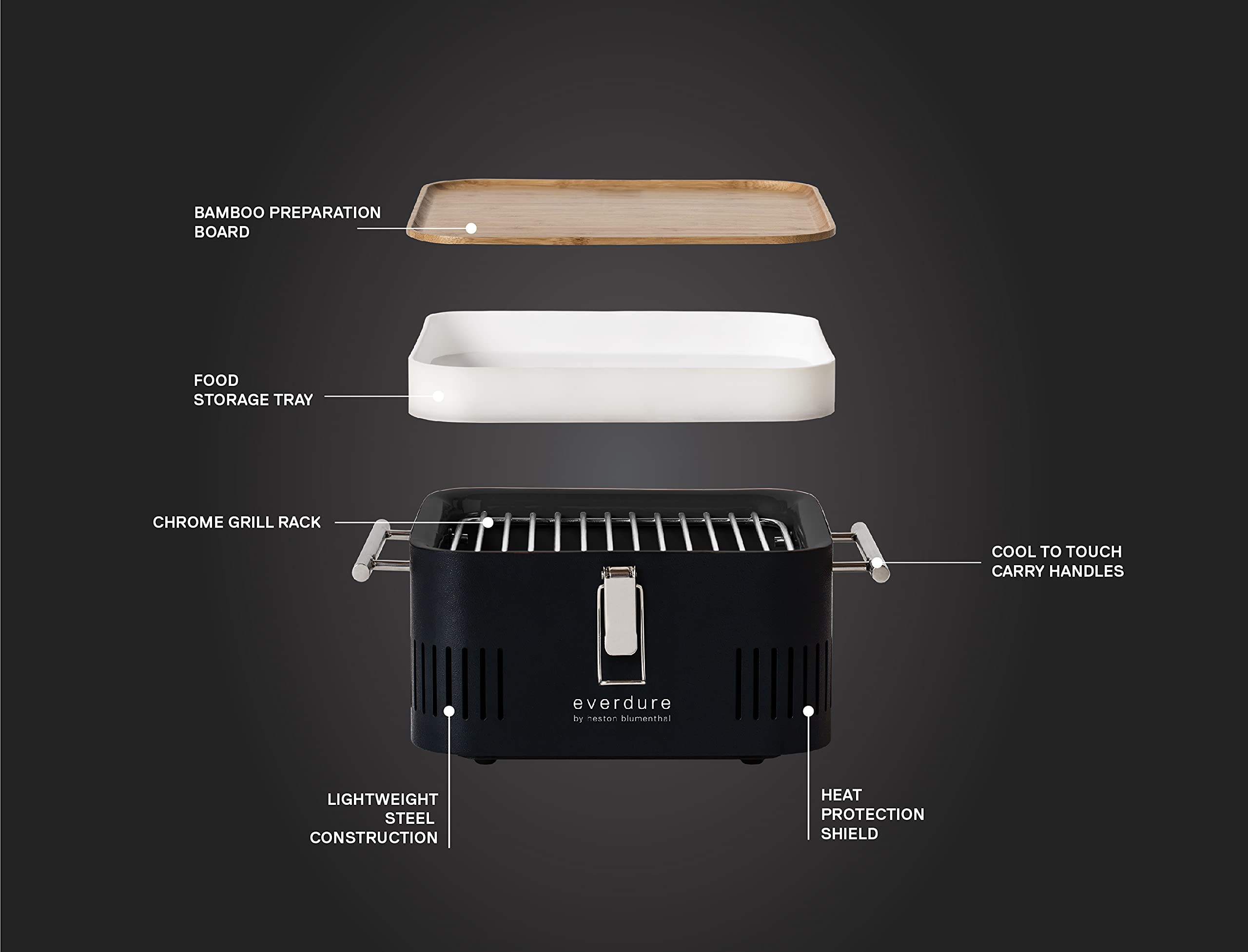 Everdure CUBE porcelain enamel firebox delivers durable, even heat for steady grilling.