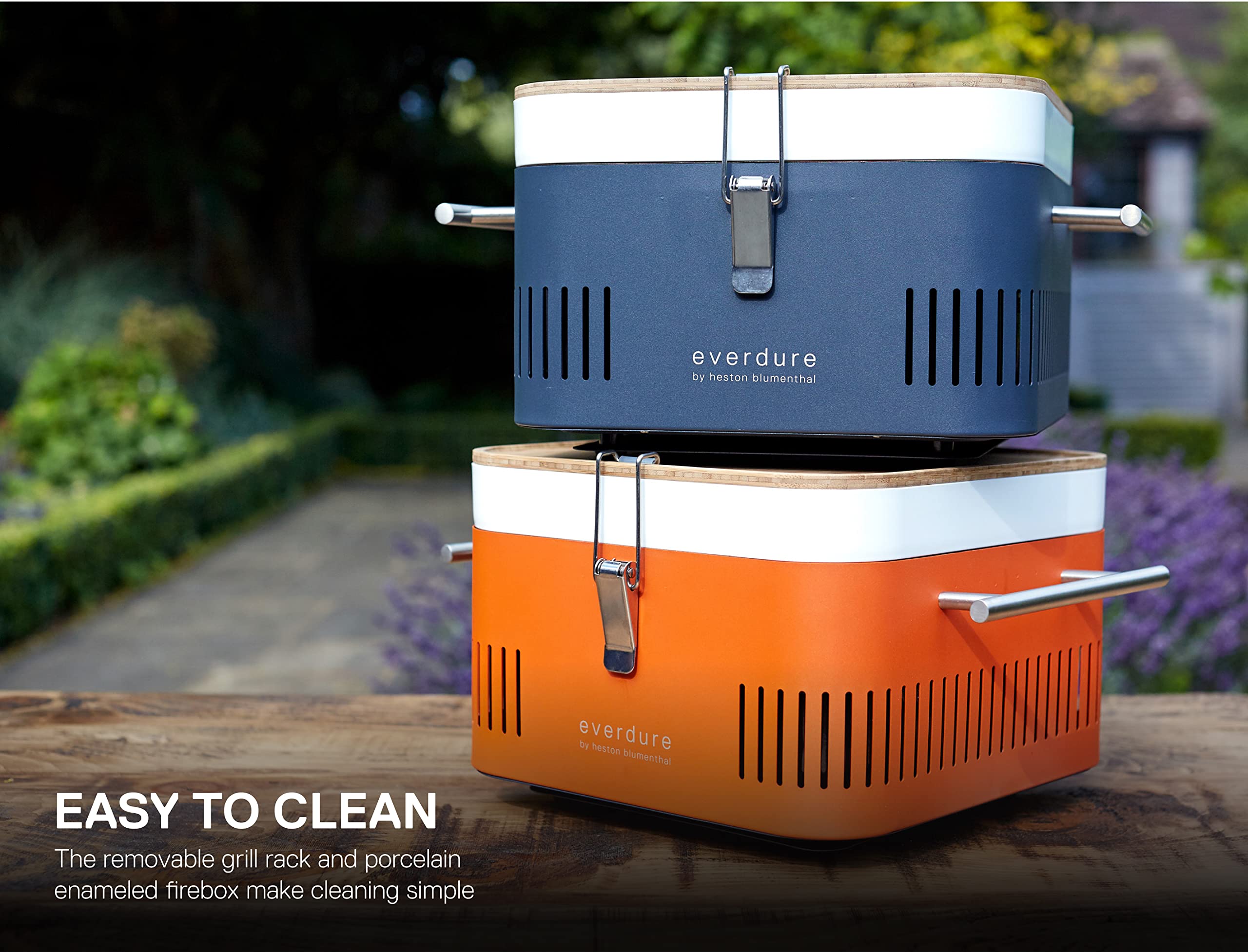 Everdure CUBE designed for lump charcoal or briquettes for versatile fuel.