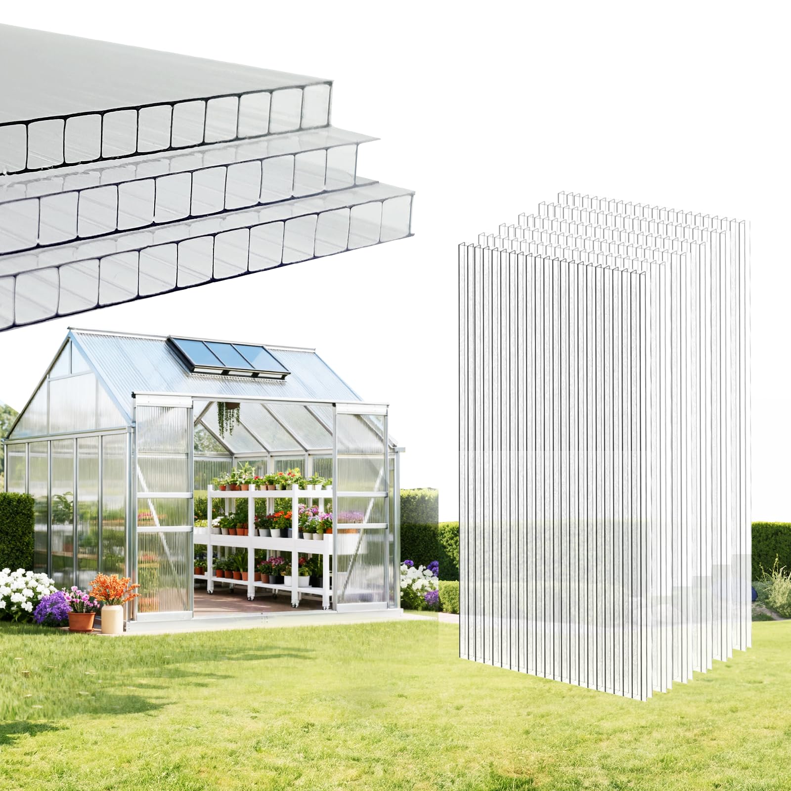 EVERECO greenhouse panel front view, lightweight and simple to install.
