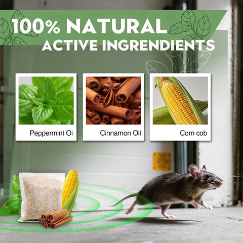 EverField rodent repellent pouches closeup showing peppermint and cinnamon oils in action.