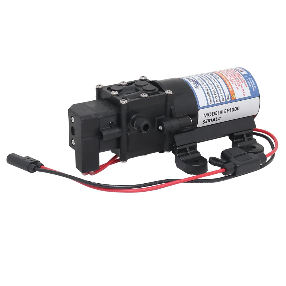 Everflo 12V diaphragm pump front view showing compact design for easy mounting.