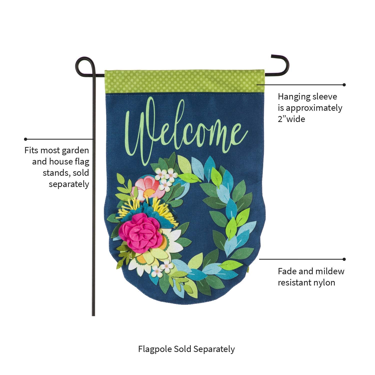 Evergreen Flag 12x18 flag fits standard garden stands.