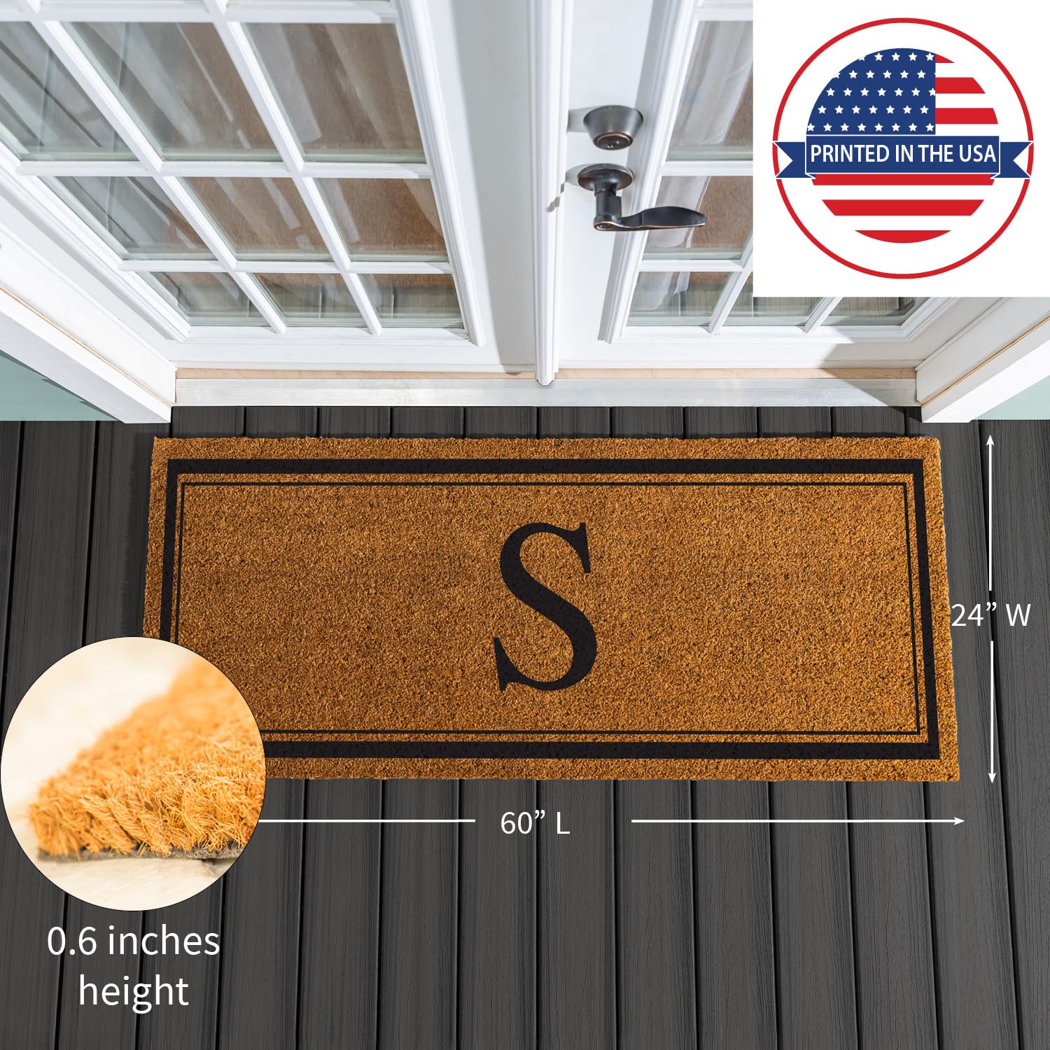 Evergreen Flag front door mat coir 60x24 with stylish welcome design.