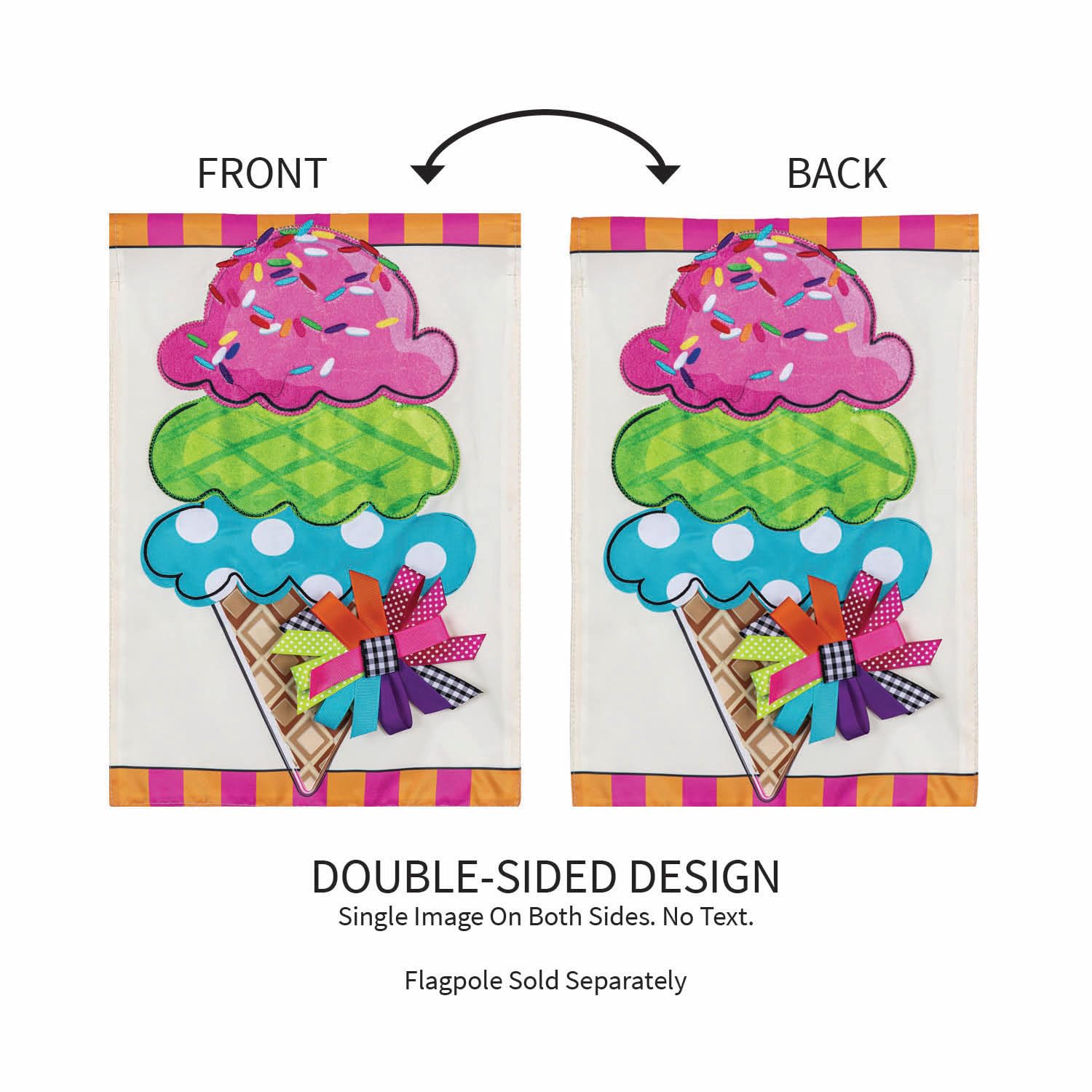 Evergreen Flag front‑door welcome flag featuring ice cream motif to invite guests.