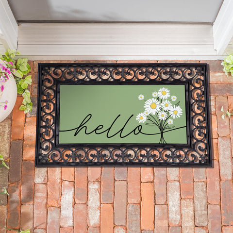 Evergreen Flag Hello Dainty Daisies Switch Mat close-up shows durable heat-sublimated design for lasting color.