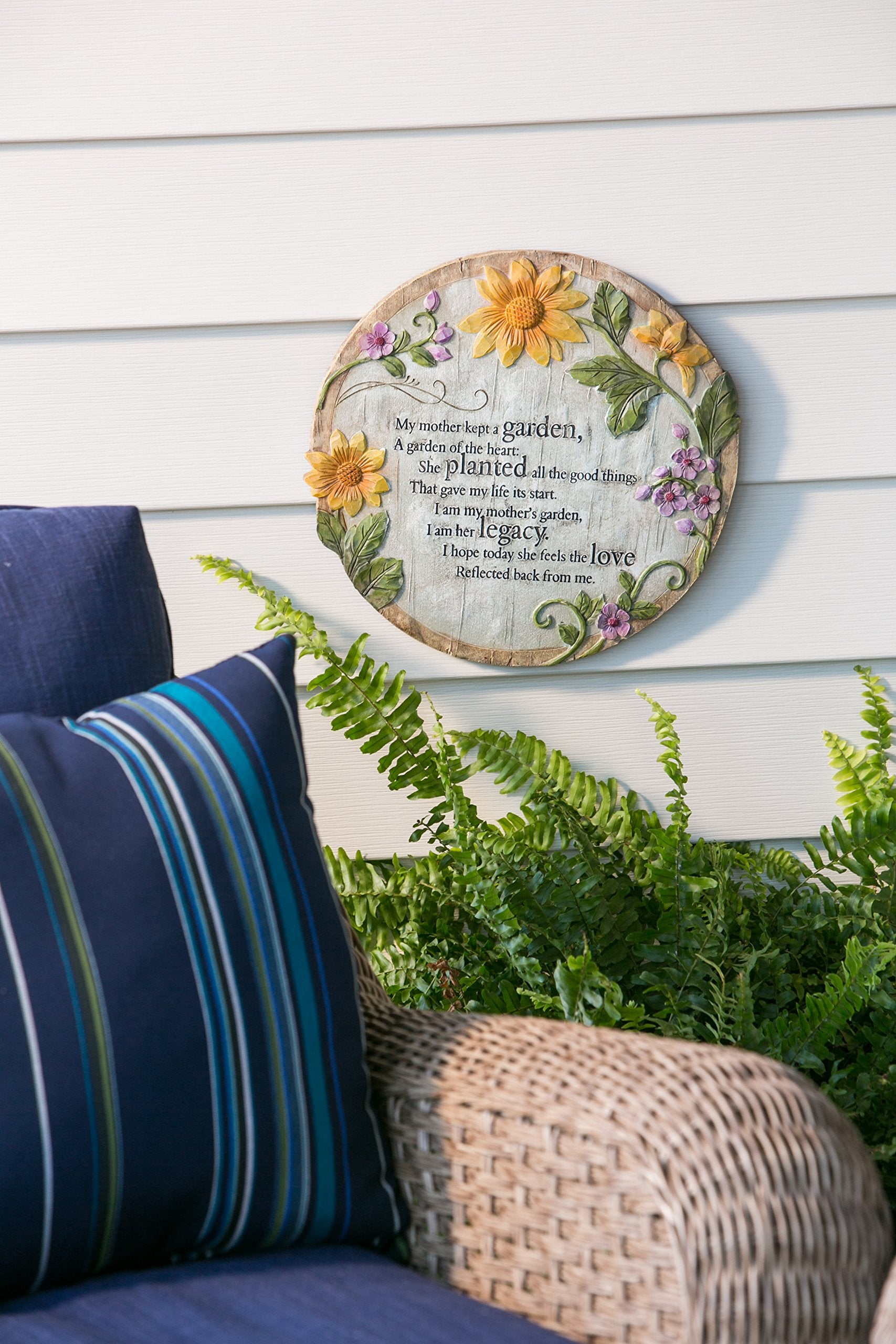 Evergreen memorial stone by the front door invites reflection and cherished memories
