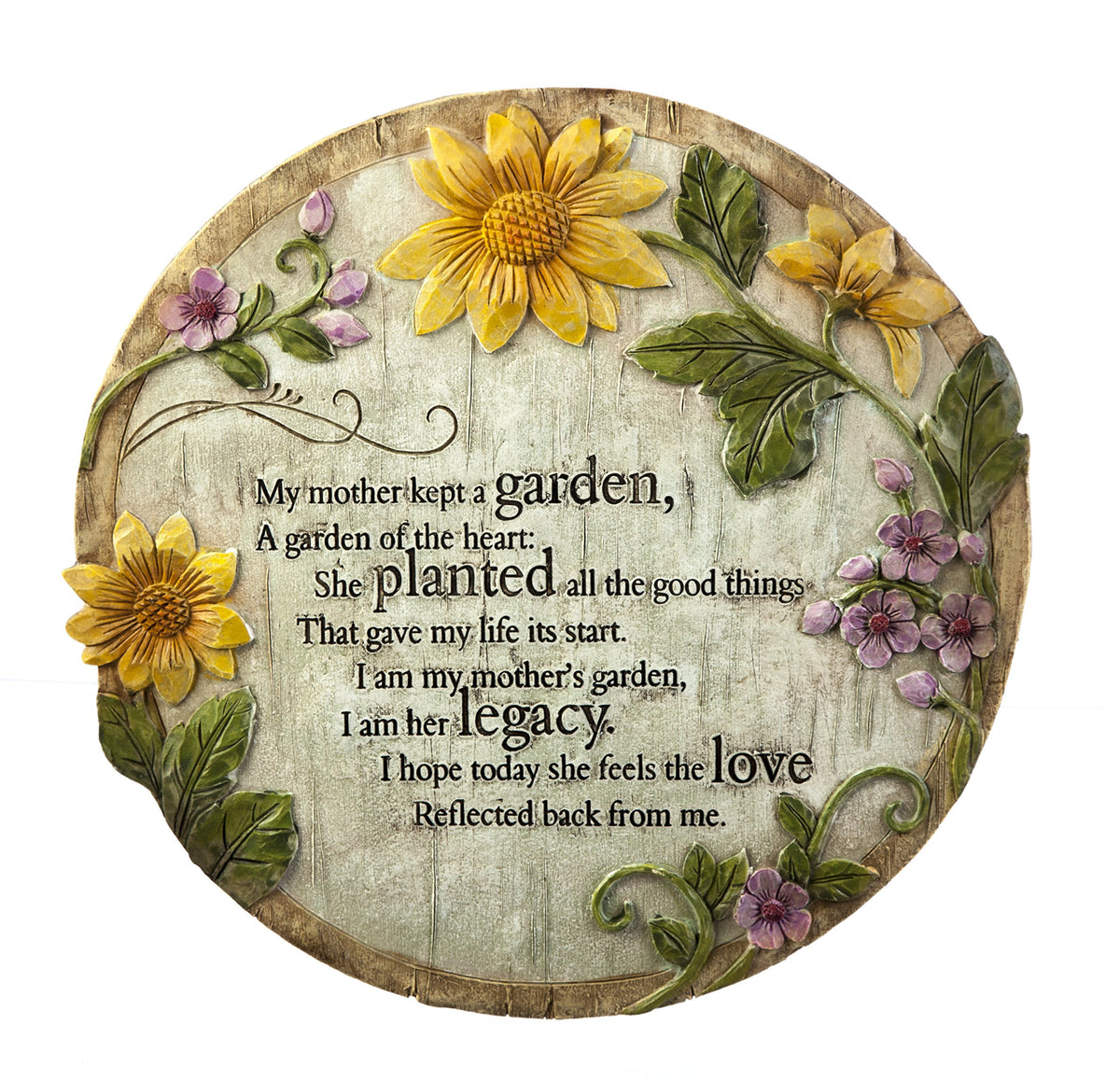 Evergreen memorial stone featuring sunflowers for garden remembrance and outdoor display