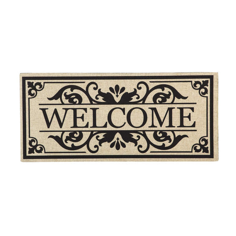 Evergreen Flag Sassafras Cambridge welcome mat with garden artwork for front porch