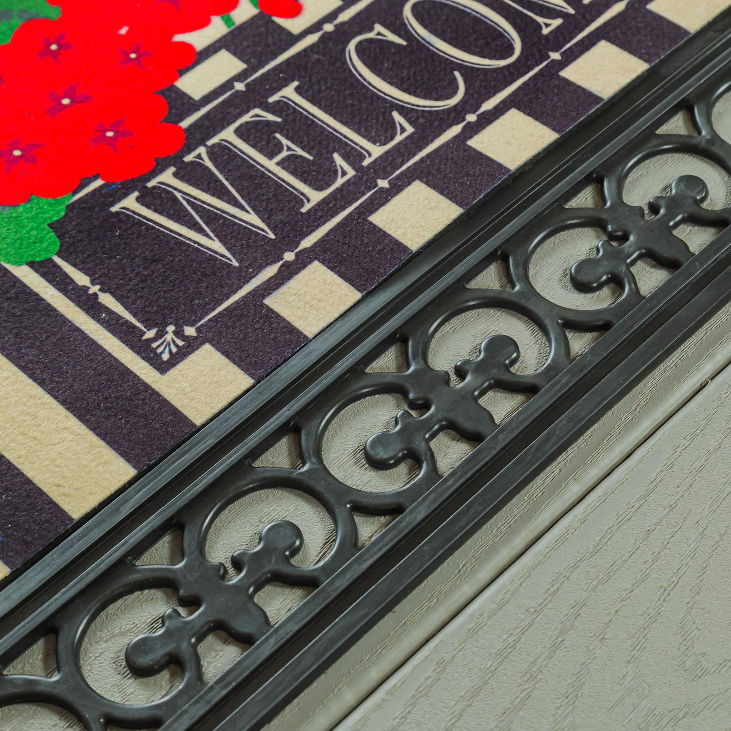 Non-slip backing provides secure footing on damp surfaces.