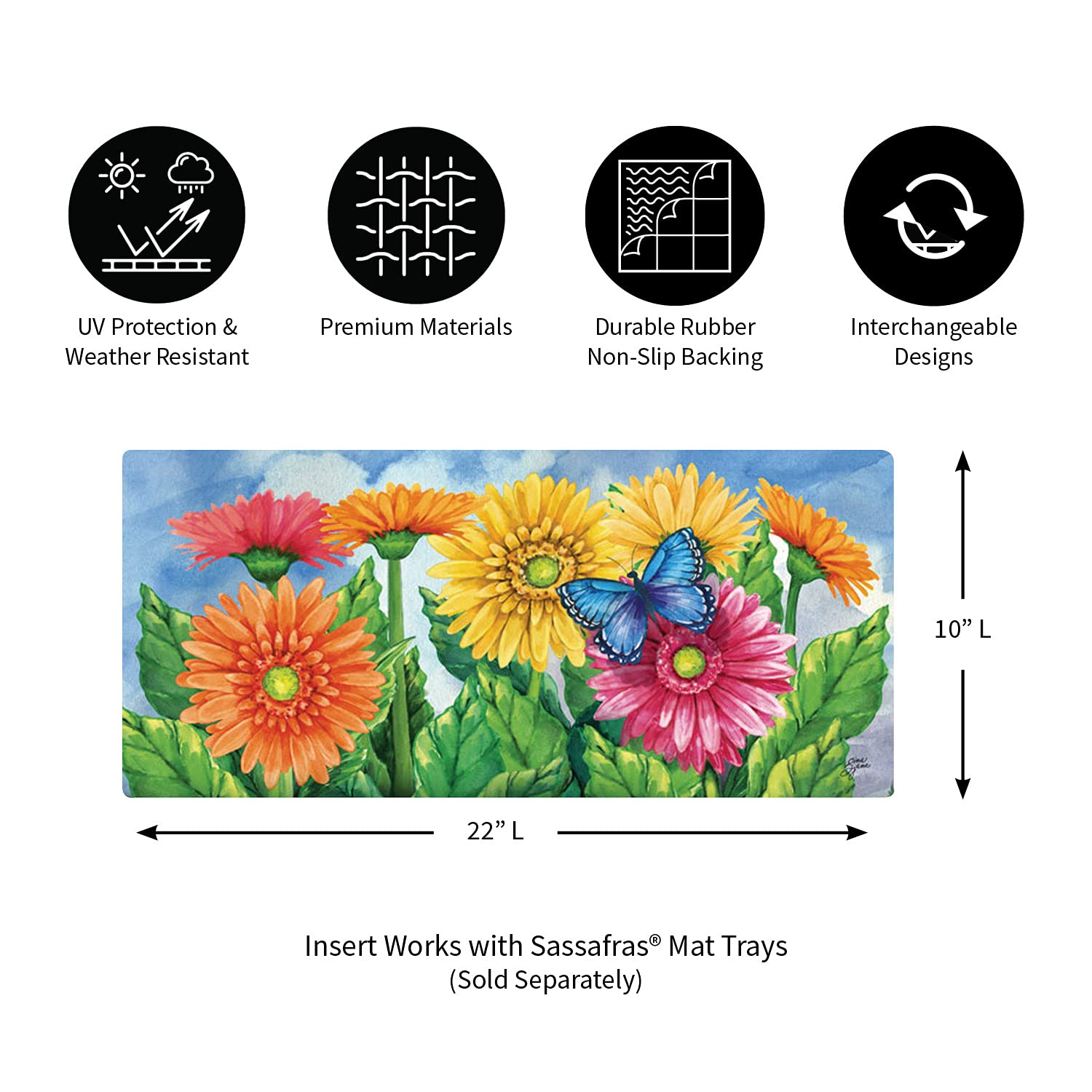 Close-up of Sassafras Gerbera Daisies doormat texture showing weather-resistant fabric.