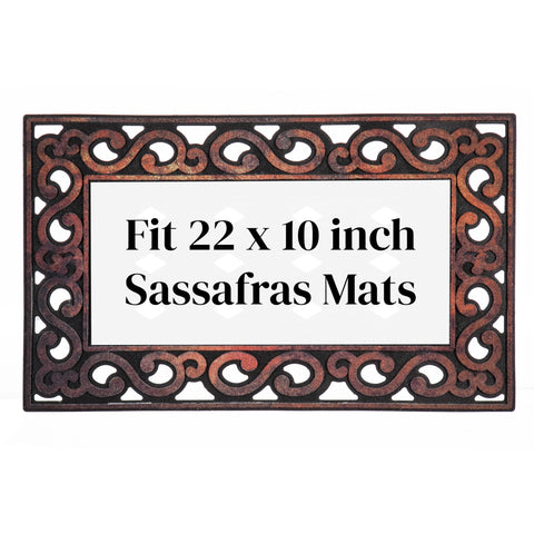 Evergreen Flag Sassafras mat tray front door boosts curb appeal and catches dirt.