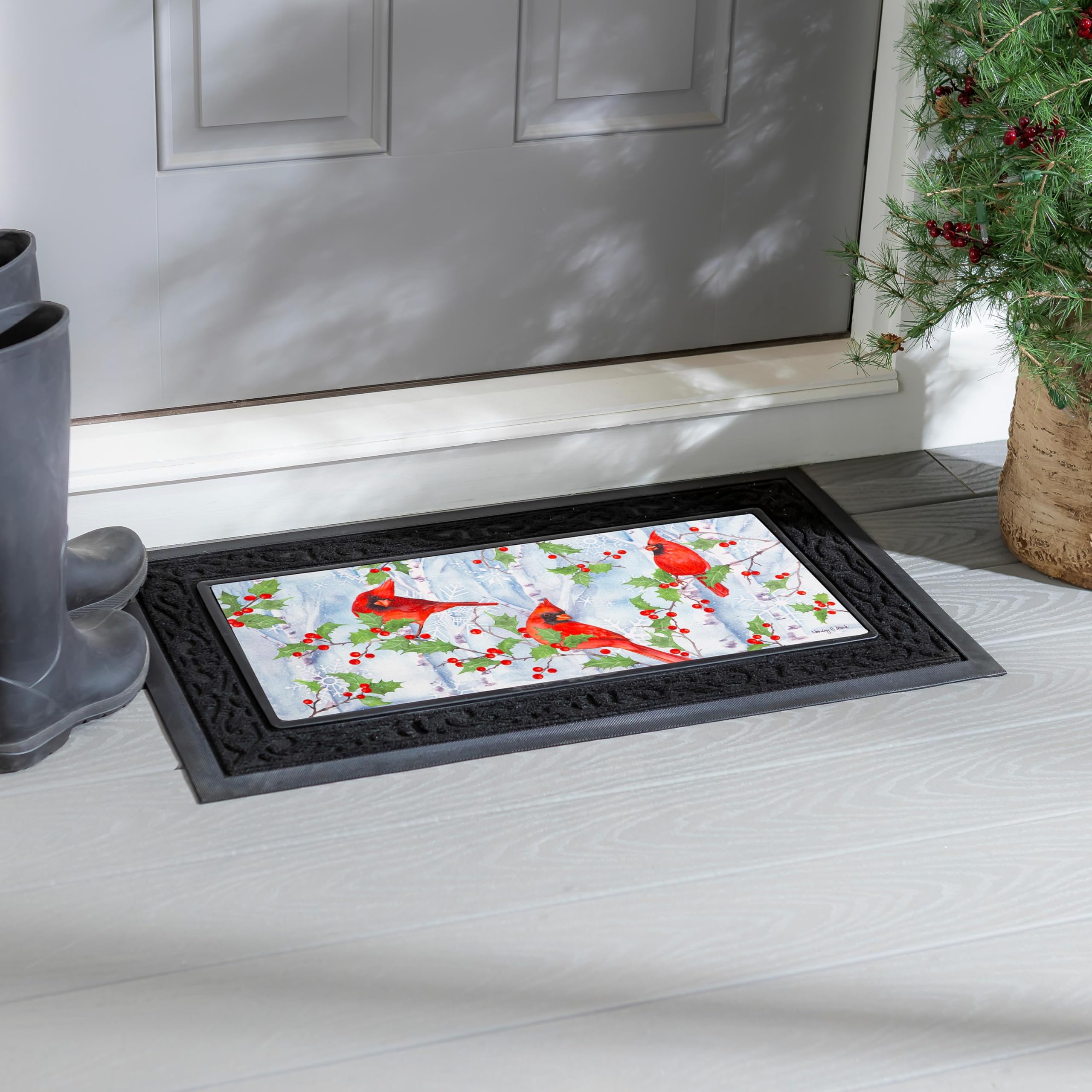 Non-slip backing keeps the Sassafras mat tray stable on indoor and outdoor floors