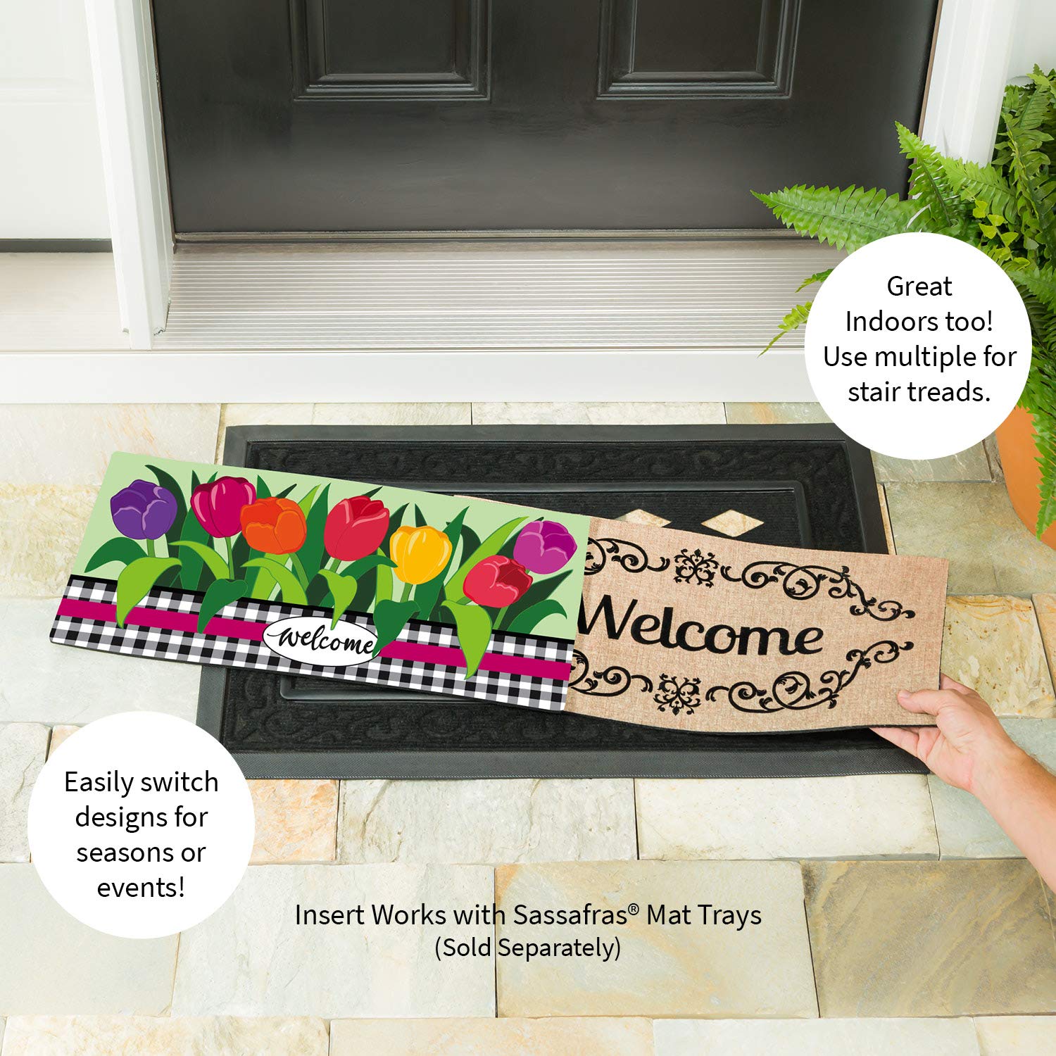 Evergreen Flag Sassafras non-slip backing keeps mat in place in wet weather.