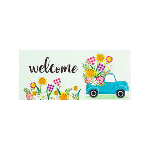 Evergreen Flag Sassafras Switch Mat at the front door, durable for outdoor use.
